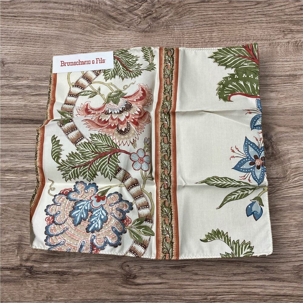 NEW SAMPLE Brunschwig‎ & Fils Softened Cadenet Print Apricot/ Sage 13” X 12.5”